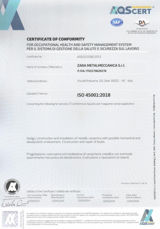 è certificata ISO 45001:2018